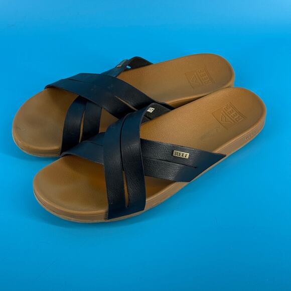 Reef Shoes - Reef Criss Cross Slide Sandals Womens 11 Black Beach Casual Minimalist